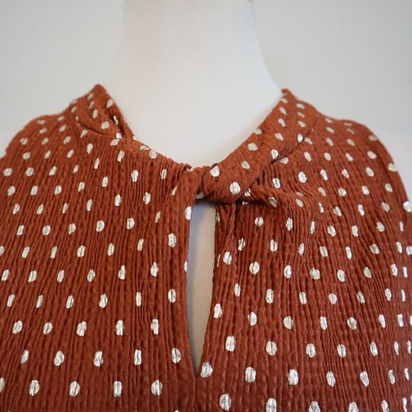 by Anthropologie Burnt Orange Textured Gold Polka Dot Blouse Size Small - Picture 2 of 7